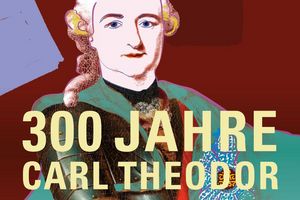 Schloss und Schlossgarten Schwetzingen, Werbemotiv für das Jubiläum 300 Jahre Carl Theodor mit bunter Darstellung des Fürsten