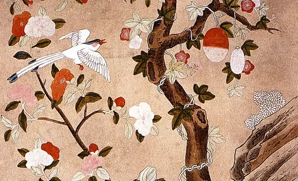 Schloss Favorite Rastatt, Chinesische Seidentapete im Eckzimmer