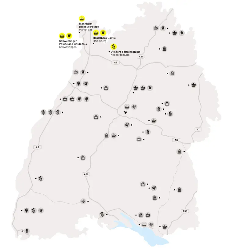 Illustration: Staatliche Schlösser und Gärten Baden-Württemberg, JUNG Kommunikation GmbH Proud residences of the Electoral Palatinate